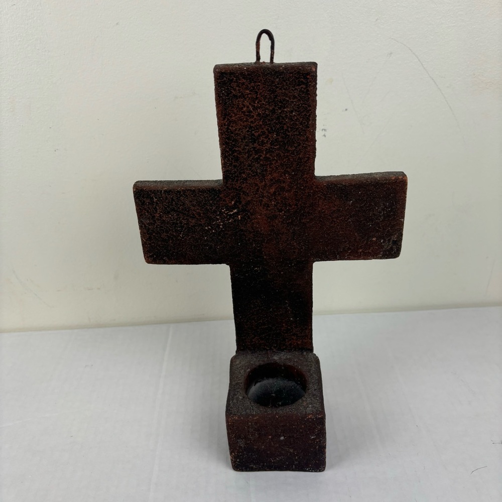 Corr-the jute works-handcrafted wall Cross with candle alter-rustic